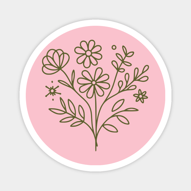 Pink Line Art Flower Bunch Magnet by Royal Tings